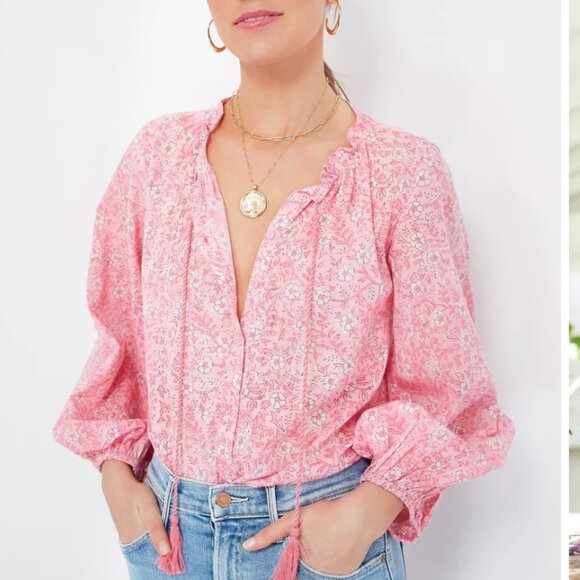 Emerson Fry India Collection Pink Boho Blouse Sz Small Tuckernuck - Picture 2 of 9